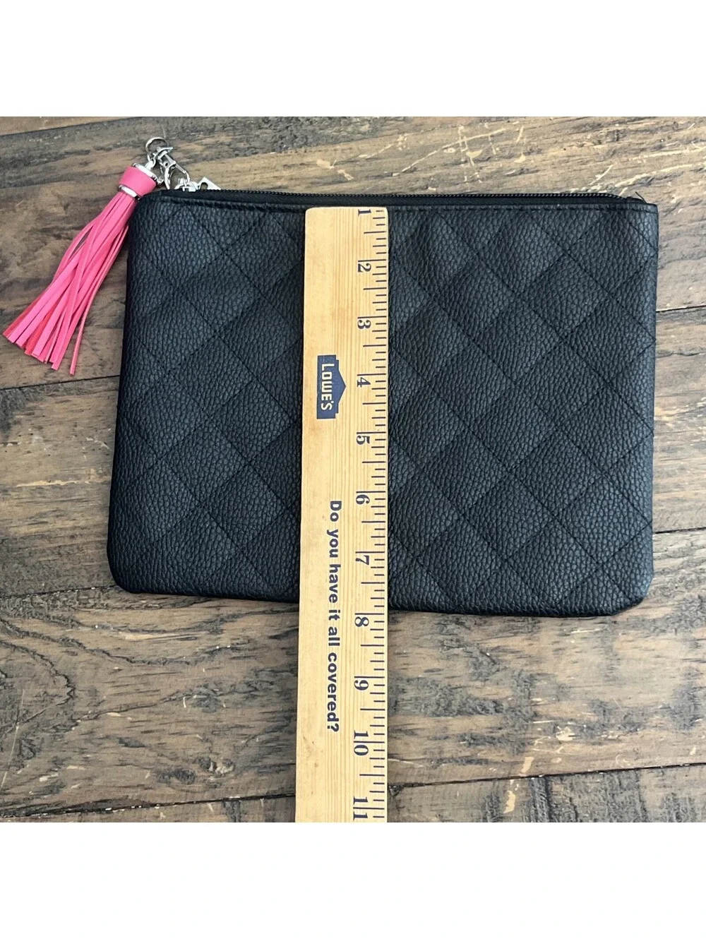 FabD Beauty Black Quilted Makeup Bag Boutique Cosmetic Pouch Zipper Pink Tassel